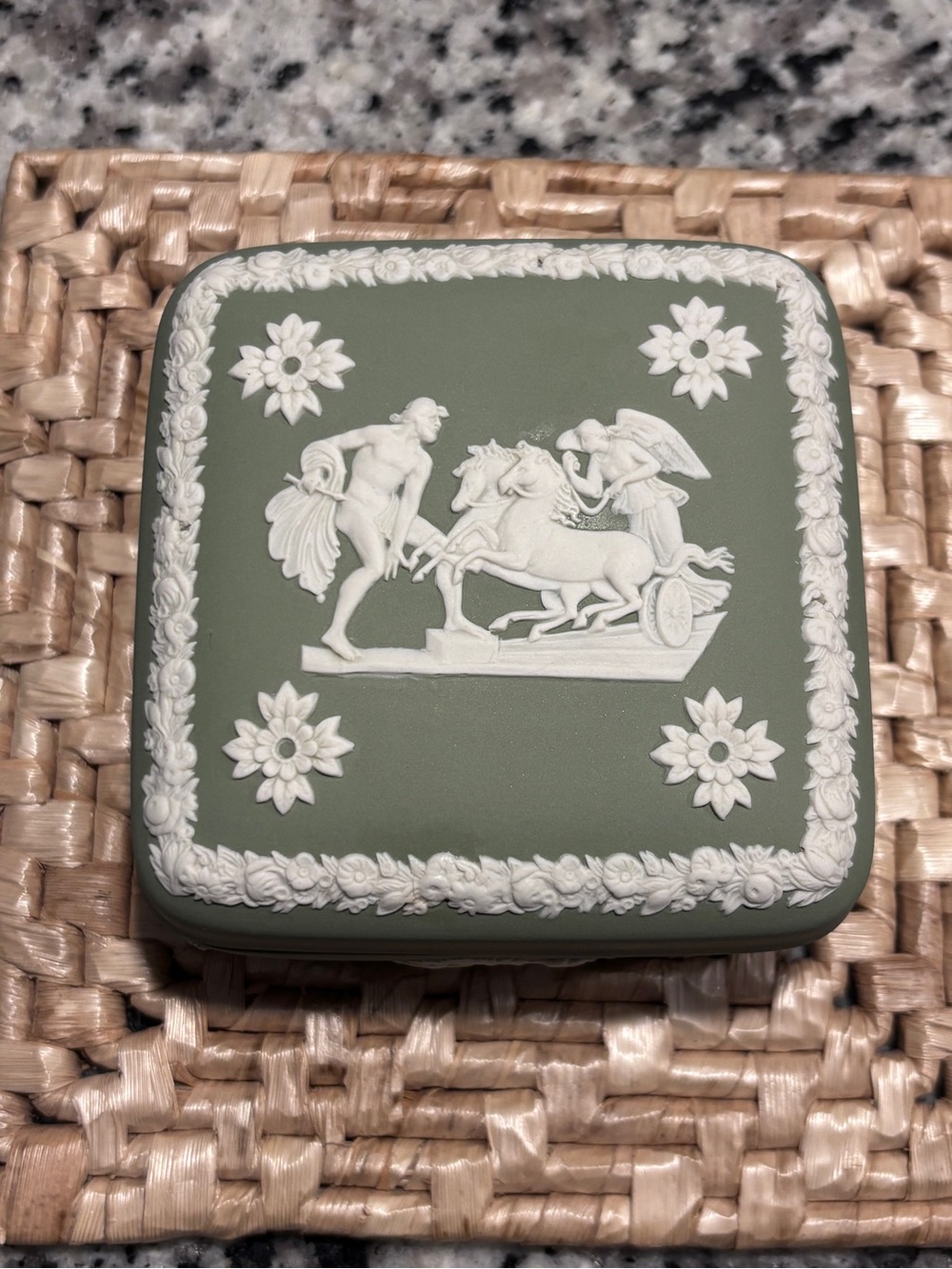 Wedgwood Green and White Jasperware Trinket Box